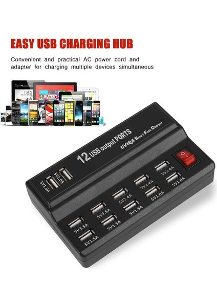 12 Bağlantı Noktalı USB Hub 5V 10A Güç Adaptörü Şarj Istasyonu Şarj Cihazı Ev Seyahati (Yurt Dışından) indirimleri