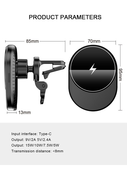 Kokko D8 Manyetik Araç Kablosuz Şarj Cihazı Hava Firar Taşınabilir Hızlı Şarj Telefon Tutucu IPHONE12 Serisi (Yurt Dışından) modelleri