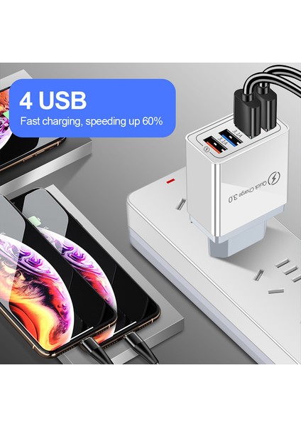 Ab/abd/ingiltere Tak Hızlı Şarj 3.0 4 USB Bağlantı Noktası Renkli Hızlı Şarj Cihazı Seyahat Şarj Kafası Taşınabilir Akıllı Telefon Adaptörü Için Xiaomi 12 (Yurt Dışından) indirimleri