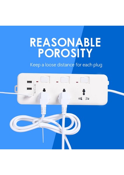 Çıkışlı ve 3 USB Şarj Bağlantı Noktalı Şerit Akıllı Telefon Tabletler Için Uzun Uzatma Kablosu Ofis Abd Tak (Yurt Dışından) indirimleri