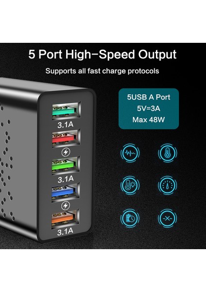 Qc 3.0 Hızlı Şarj Cihazı 5 Port USB Evrensel Duvar Şarj iPhone 13 Samsung S22 Xiaomi Huawei Telefon Ab Abd Tak USB Şarj Cihazı (Yurt Dışından) fiyatları