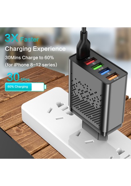 Qc 3.0 Hızlı Şarj Cihazı 5 Port USB Evrensel Duvar Şarj iPhone 13 Samsung S22 Xiaomi Huawei Telefon Ab Abd Tak USB Şarj Cihazı (Yurt Dışından) fırsatları