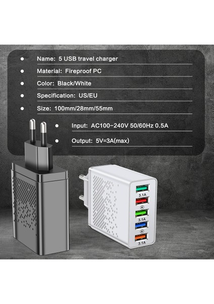 Qc 3.0 Hızlı Şarj Cihazı 5 Port USB Evrensel Duvar Şarj iPhone 13 Samsung S22 Xiaomi Huawei Telefon Ab Abd Tak USB Şarj Cihazı (Yurt Dışından) indirimleri