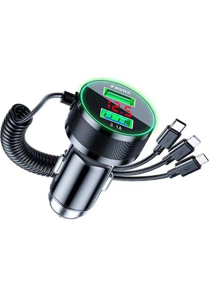 Kablolu Araç USB Şarj Cihazı 3'ü 1 Arada 2 Bağlantı Noktalı 150W Hızlı Şarj, LCD ile iPhone 13 Pro Max 12 11 Mini Samsung Xiaomi Cep Telefonu (Yurt Dışından)