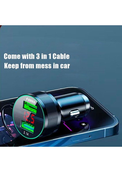 Kablolu Araç USB Şarj Cihazı 3'ü 1 Arada 2 Bağlantı Noktalı 150W Hızlı Şarj, LCD ile iPhone 13 Pro Max 12 11 Mini Samsung Xiaomi Cep Telefonu (Yurt Dışından) indirimleri