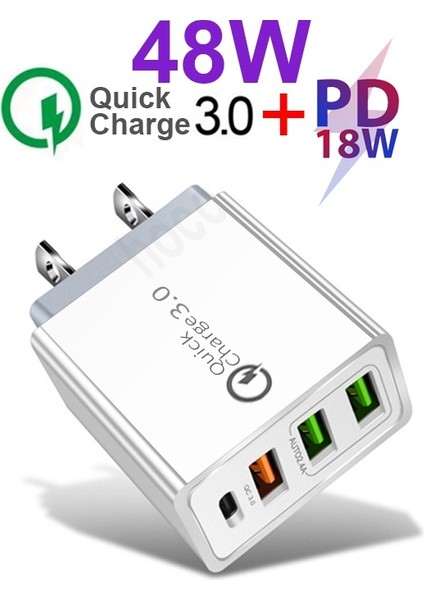 48W Pd 18W + Qualcomm Süper Hızlı Şarj 3.0 Hızlı Şarj Şarj Adaptörü C Tipi Fiş Apple Şarj Adaptörü Seyahat USB Şarj Istasyonu Tüm Telefonlar Evrensel (Yurt Dışından) modelleri