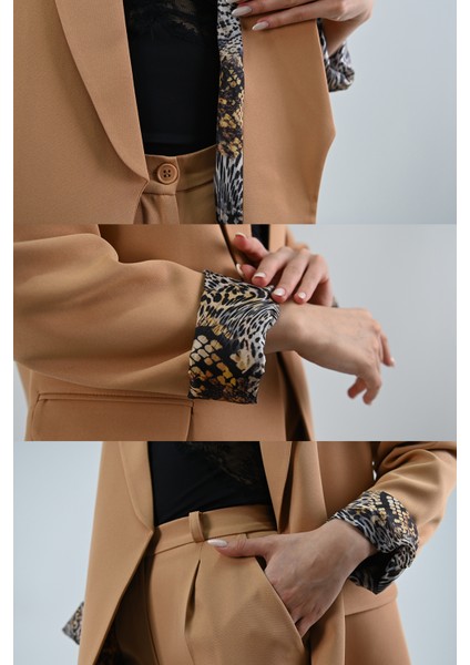 Kadın Leopar Astar Detaylı Ceket Takım 0115-25 fırsatları