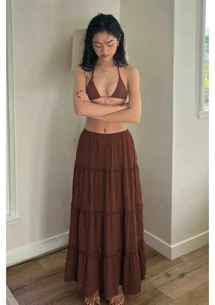 Acı Kahve Basic Pileli Kadın Uzun Etek