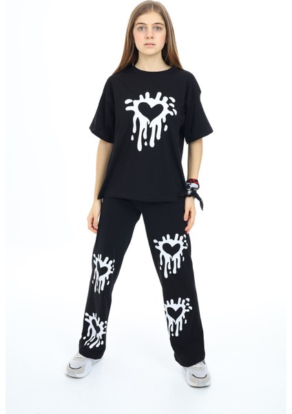 Siyah Kalp Desenli Kız Çocuk Takım 17916 fiyatları