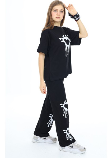 Siyah Kalp Desenli Kız Çocuk Takım 17916 fırsatları