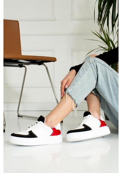 Siyah Kırmızı Düz Hafif Dikişli Taban Bağcıklı Günlük Iç Taban Kadın Sneaker modelleri