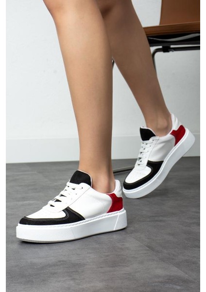 Siyah Kırmızı Düz Hafif Dikişli Taban Bağcıklı Günlük Iç Taban Kadın Sneaker fırsatları