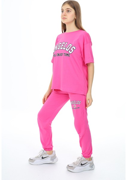 Pembe Yazı Baskılı Kız Çocuk Takım 17858 modelleri