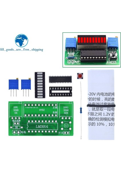 LM3914 10 Segment 3.7V Lityum 12V Pil Kapasitesi Göstergesi Modülü Güç Seviyesi Test Cihazı LED Ekran Elektronik Dıy Kitleri (Yurt Dışından)