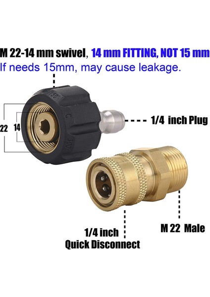 Basınçlı Yıkama Adaptörü Seti M22 - 1/4 Inç Hızlı Bağlantı Kiti, M22 14MM - 1/4 Inç Hızlı Bağlantı Kiti - Altın ve Siyah (Yurt Dışından)