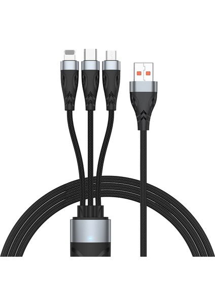 ADC-008 66W Usb'den Usb-C/type-C'ye + 8 Pin + Mikro USB 3'ü 1 Arada Tam Uyumlu Hızlı Şarj Veri Kablosu, Uzunluk:2 M (Yurt Dışından)