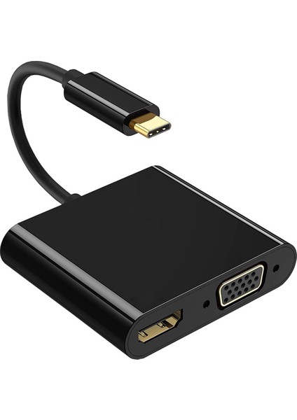 USB C - HDMI Uyumlu Dönüştürücü Adaptör Tip C - Macbook Samsung Için VGA Kablosu Dönüştürücü 2'si 1 Arada Adaptör (Yurt Dışından)
