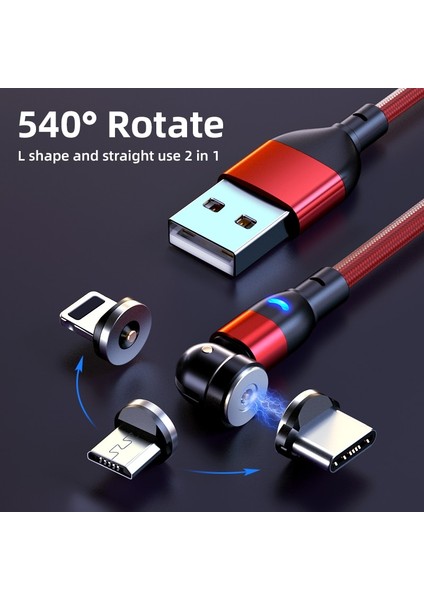 540 Derece Dönen LED Manyetik Tel Mikro USB Hızlı Şarj Kablosu iPhone 12 Xs Xr Samsung Huawei Xiaomi USB Şarj Aleti Kablosu (Yurt Dışından)