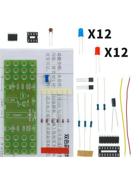 NE555 CD4017 Ic LED Elektronik Işıklar Kitleri Kırmızı Mavi Çift Renkli Dıy Kiti Strobe Elektronik Takım Elbise Yanıp Sönen Işıklar Bileşenleri Dıy (Yurt Dışından)