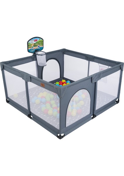 Playard Plus Güvenli Bebek ve Çocuk Oyun Alanı Oyun Parkı 125X125 Basket Potası, Oyun Matı ve Topları