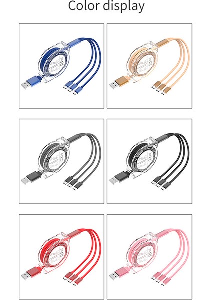 Samsung Huawei Geri Çekilebilir Veri Kablosu Creek Için USB C Kablosu 3'ü 1 Arada Tip C Hızlı Şarj (Yurt Dışından)