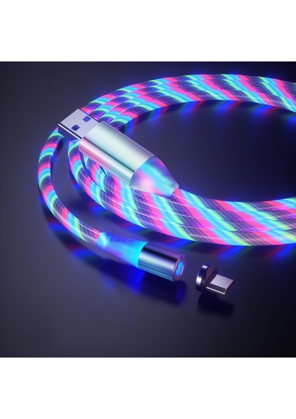 Manyetik Şarj Kablosu Manyetik Tel Tipi C Microusb Yıldırım USB iphone Samsung Xiaomi Huawei Onur LED Işıklı Kablo (Yurt Dışından)