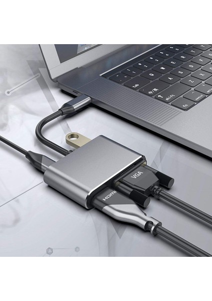 Tip C - HDMI 4K VGA Usb3.0 Dönüştürücü Şarj Bağlantı Noktası Hub Adaptörü (Yurt Dışından)