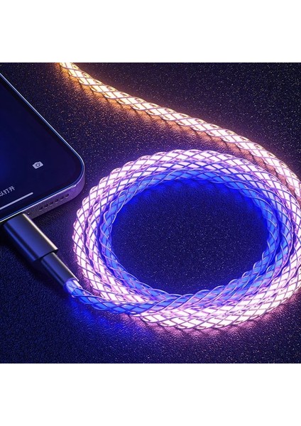 Cep Telefonu Kabloları Rgb Parlayan Şarj Kabloları LED Işık Mikro USB C Tipi Şarj Cihazı iPhone 13 12 Xiaomi Samsung Huawei Telefon (Yurt Dışından)
