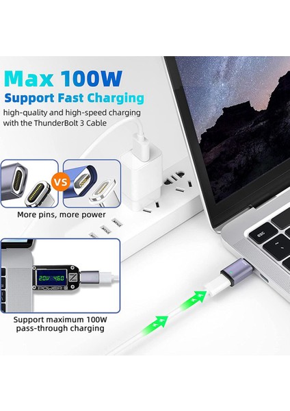 Parça USB C Erkek - Dişi Tip C Manyetik Adaptör 100 W Pd Hızlı Şarj Mıknatısı USB C Veri Adaptörü, Düz (Yurt Dışından)