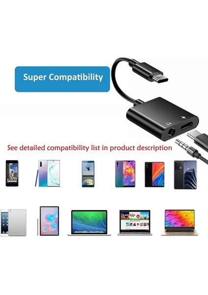 USB C - 3,5mm Kulaklık ve Şarj Adaptörü,(Siyah) (Yurt Dışından) indirimleri