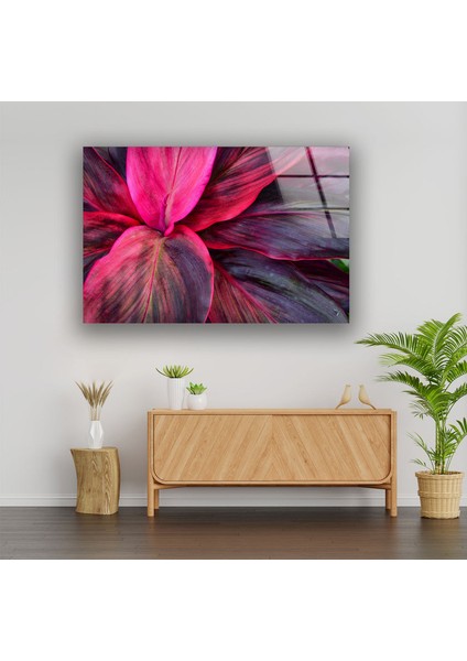 Botanik Pembe Yapraklar Temperli Cam Duvar Tablosu