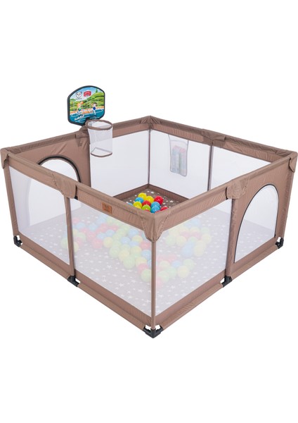 Playard Plus Güvenli Bebek ve Çocuk Oyun Alanı Oyun Parkı 125X125 Basket Potası, Oyun Matı ve Topları