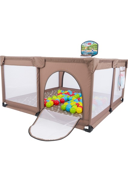 Playard Plus Güvenli Bebek ve Çocuk Oyun Alanı Oyun Parkı 125X125 Basket Potası, Oyun Matı ve Topları