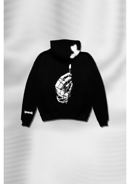 Hoodie Unisex Fire Sırt ve Ön Baskılı Oversize Siyah Kapüşonlu Kalın Sweatshirt fırsatları