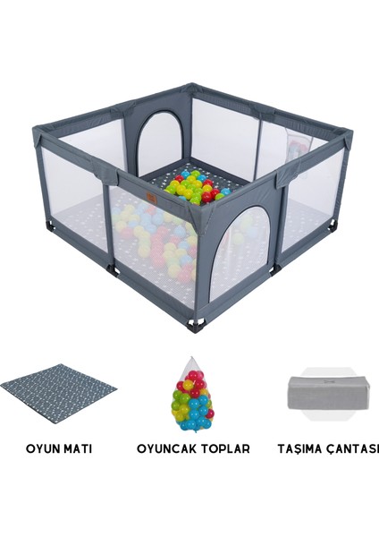 Playard Güvenli Bebek ve Çocuk Oyun Alanı Oyun Parkı 125X125 Oyun Matı ve Topları
