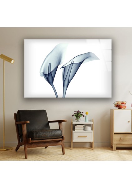 Mavi Çiçek Temperli Cam Duvar Tablosu fiyatları