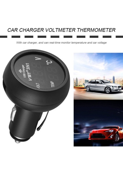 3'ü 1 Arada Dijital LED USB Araç Şarj Cihazı Voltmetre Termometre Araç Akü Monitörü (Yurt Dışından)