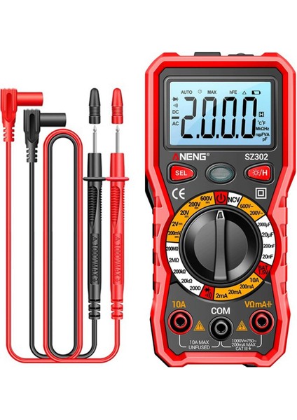 Profesyonel Dijital Multimetre LCD Ekran 6000 Sayım Ac/dc Otomatik Aralığı Voltmetre Direnç Gerilim Kapasitör Diyot Ncv Test Cihazı El Feneri ile (Pilsiz) (Yurt Dışından)