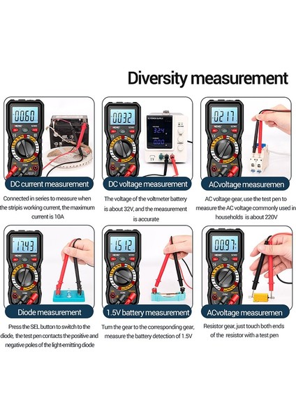 Profesyonel Dijital Multimetre LCD Ekran 6000 Sayım Ac/dc Otomatik Aralığı Voltmetre Direnç Gerilim Kapasitör Diyot Ncv Test Cihazı El Feneri ile (Pilsiz) (Yurt Dışından) modelleri