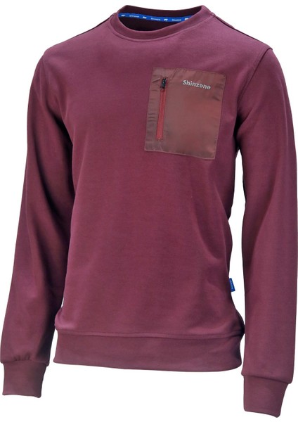 Erkek Standart Fit Bisikler Yaka Cep Fermuarlı Mürdüm Sweatshirt