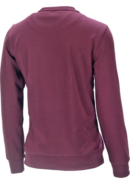 Erkek Standart Fit Bisikler Yaka Cep Fermuarlı Mürdüm Sweatshirt