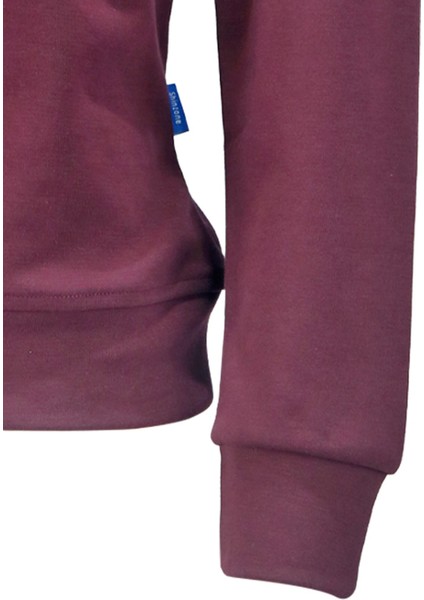Erkek Standart Fit Bisikler Yaka Cep Fermuarlı Mürdüm Sweatshirt