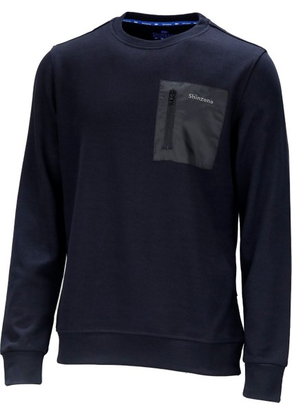 Erkek Standart Fit Bisikler Yaka Cep Fermuarlı Siyah Sweatshirt