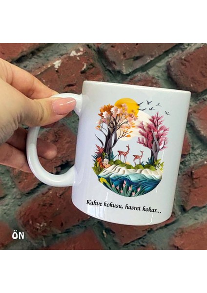 Size Özel Kahve Kokusu Hasret Kokar Seramik Baskılı Kupa Bardaklar