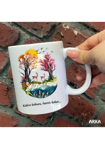Size Özel Kahve Kokusu Hasret Kokar Seramik Baskılı Kupa Bardaklar