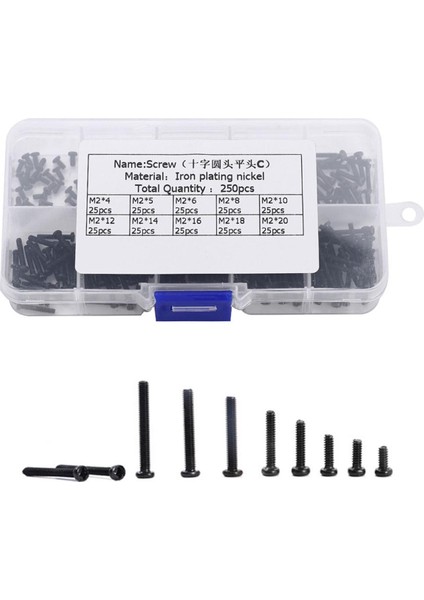 250 Adet M2 Çapraz Yuvarlak Başlı Vida Seti Çeşitler Kitleri Bağlantı Elemanı Donanım Çantası (Yurt Dışından)