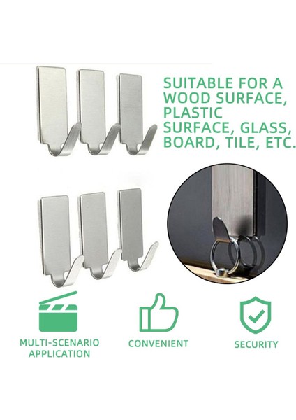6pcs Kendinden Yapışkanlı Ev Mutfak Duvar Kapı Paslanmaz Çelik Tutucu Kanca Askı (Yurt Dışından) modelleri