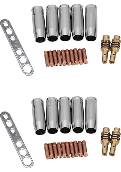 Mıg Kaynak Sarf Malzemeleri - 20 x Temas Ucu 0,8 mm M6 10 x Koruma Kabı / Gaz Nozulu 4 x Uç Tutucu-Difüzör 2 x Anahtar (10 Cm) - Gümüş ve Altın (Yurt Dışından)
