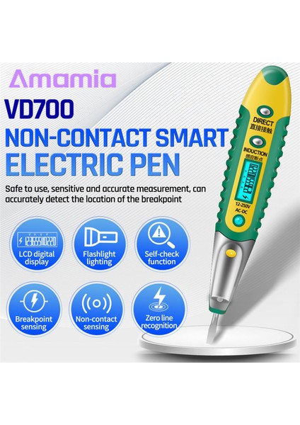 Amamia Elektrikli Test Kalemi Hassas Temassız Ac Dc 12-250V Gerilim Test Kalemi (Yurt Dışından)