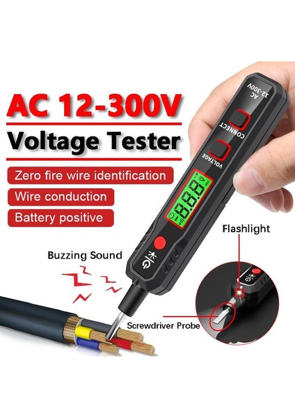 El Feneri ile Elektrik Test Cihazı Kalem Ac 12-300 V Gerilim Ölçer Elektrikli Kalem Voltmetre (Yurt Dışından)